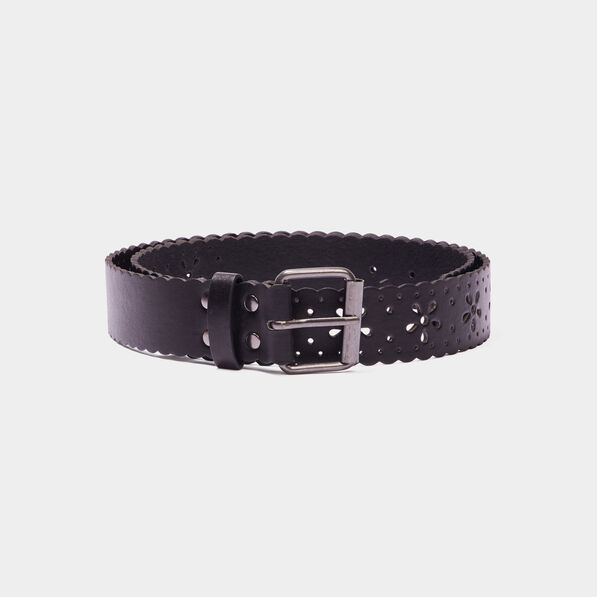 Ceinture à perforations et bord festonné noir femme