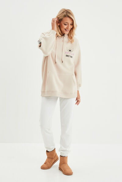 Sweat à capuche hoodie oversize Stitch sable femme