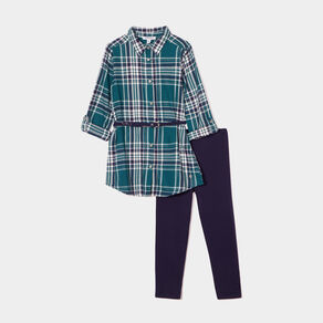 ensemble robe ceinturee et legging coton bleu marine fille Ensemble robe ceinturée et legging coton bleu marine fille