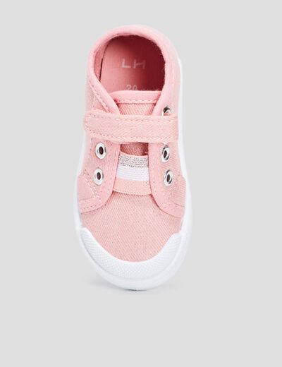 Tennis toile &agrave; scratchs semelle souple rose b&eacute;b&eacute; fille