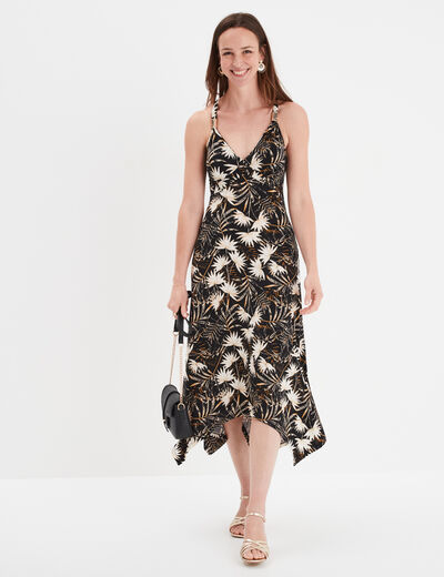 Robe longue évasée asymétrique noir femme