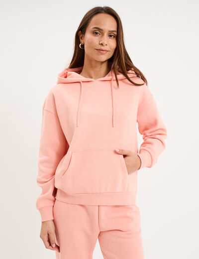 Sweat hoodie molleton &agrave; capuche rose poudr&eacute;e femme