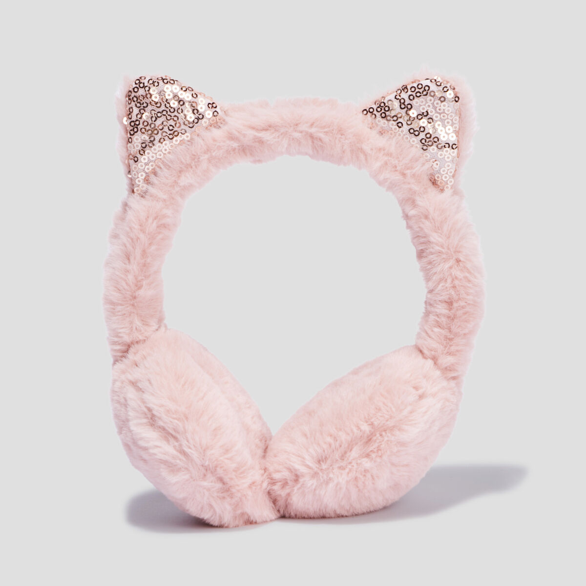 Cache-oreilles sequins fausse fourrure rose clair fille