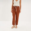 Pantalon paperbag &eacute;lastiqu&eacute; m&eacute;lange lin camel femme