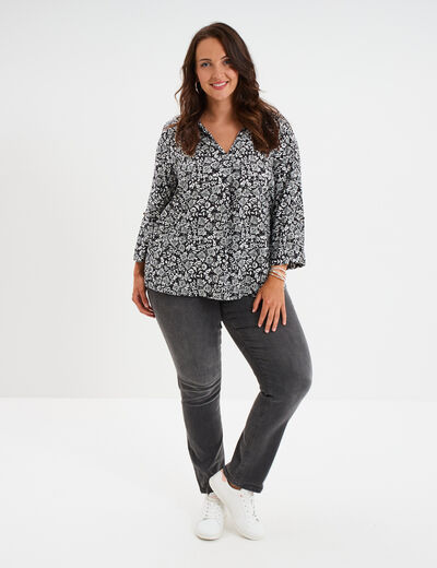 Blouse fluide manches 3/4 noir femme grande taille