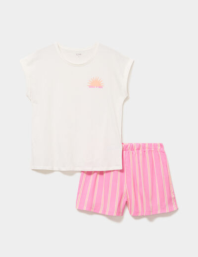 Ensemble pyjama short et t-shirt rose femme