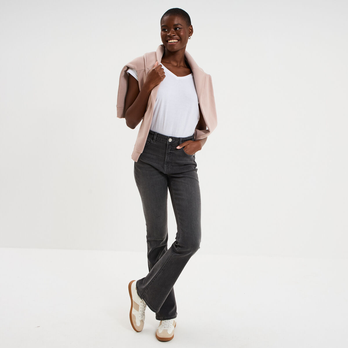 Jeans flare 5 poches denim gris femme