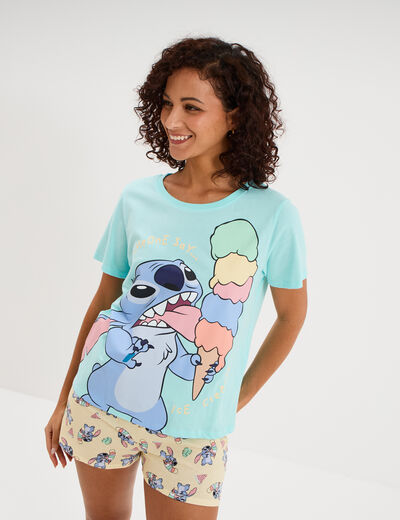 Ensemble pyjama short coton Stitch bleu turquoise femme