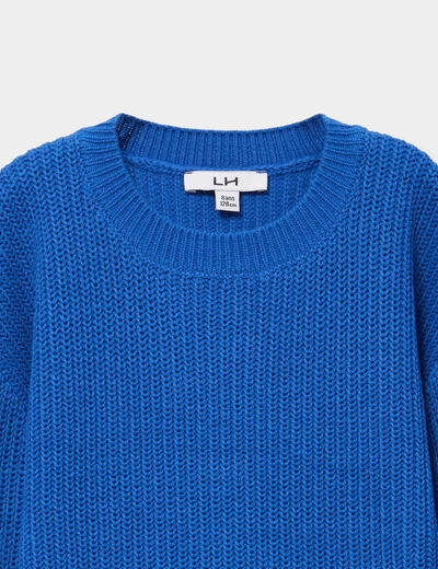 Pull col rond manches longues bleu roi gar&ccedil;on