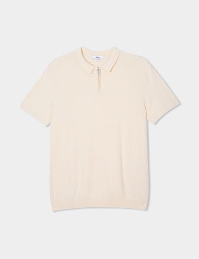 Polo col zippé manches courtes coton ecru homme