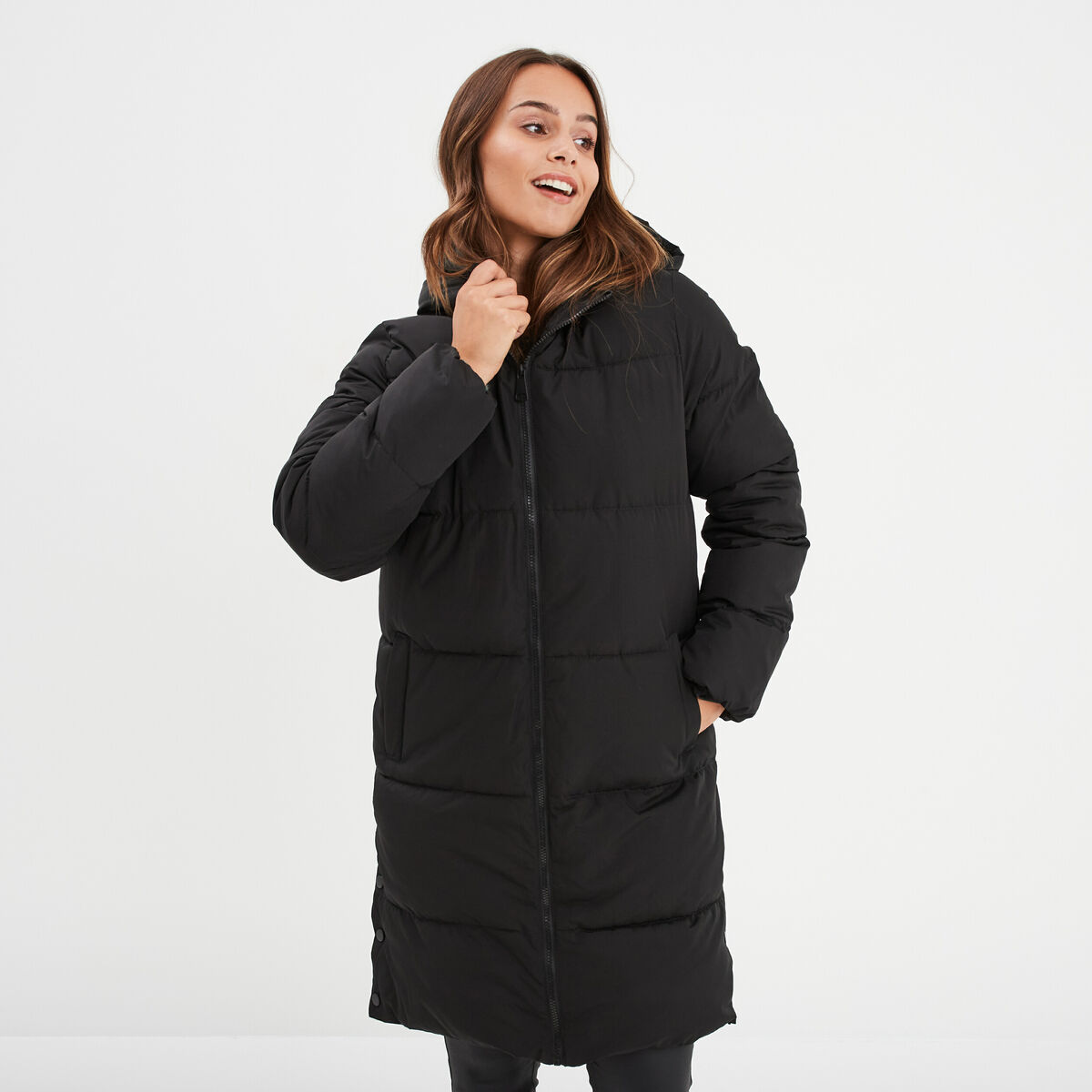 Doudoune longue à capuche noir femme