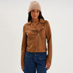 Veste biker effet su&eacute;dine camel femme