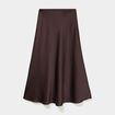 Jupe longue &eacute;vas&eacute;e effet satin marron fonc&eacute; femme
