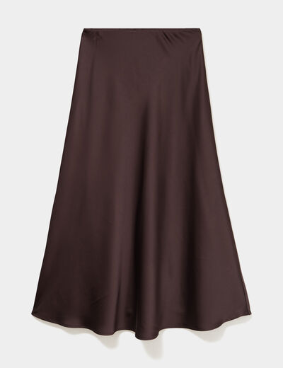 Jupe longue &eacute;vas&eacute;e effet satin marron fonc&eacute; femme