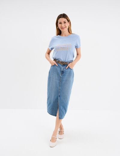 T-shirt manches courtes coton denim baby bleu femme