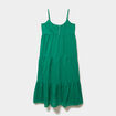 Robe longue &agrave; volants fines bretelles vert canard femme