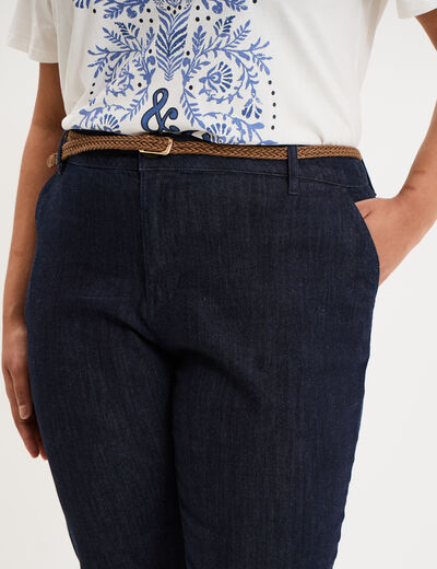 Jean chino cigarette avec ceinture denim brut femme grande taille