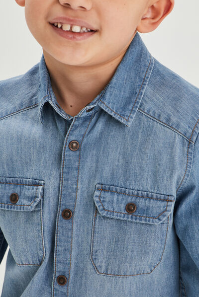 Chemise manches longues en jean Creeks denim double stone garçon