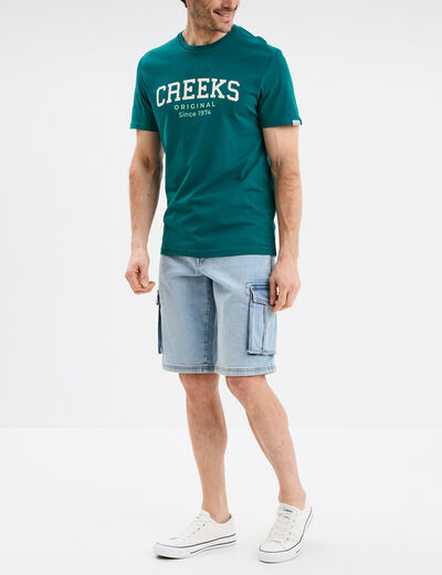 Bermuda cargo en jean Creeks denim bleach homme