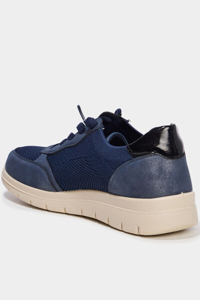 Tennis basses &agrave; lacets pied large bleu marine femme