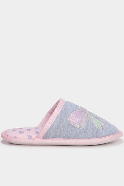 Chaussons mules &agrave; paillettes gris fille