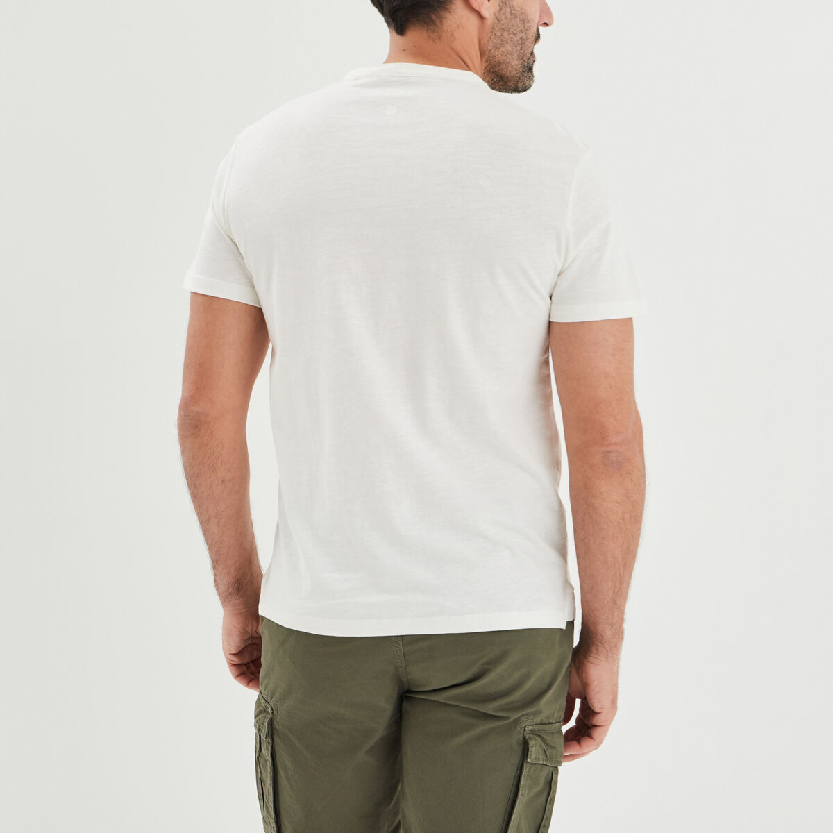 T-shirt col tunisien coton Trappeur blanc homme