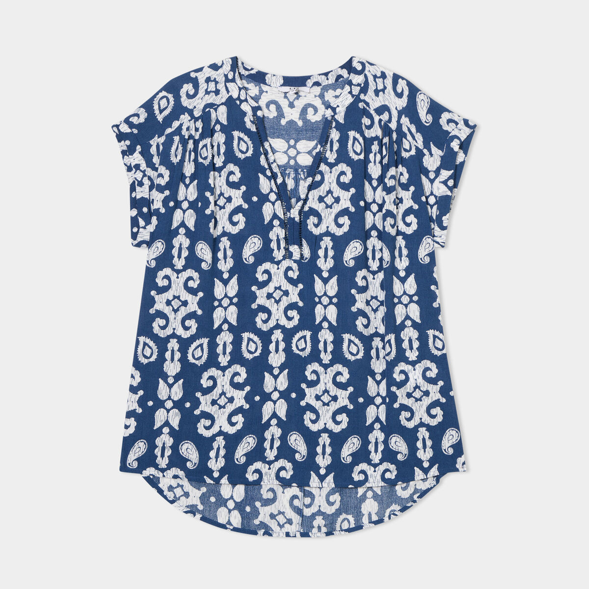 Blouse cr&eacute;pon manches courtes bleu marine femme