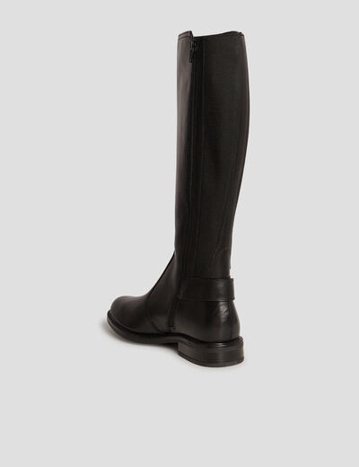 Bottes cavalières avec boucles en cuir noir femme