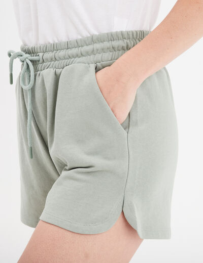 Short de jogging taille élastiquée vert pastel femme