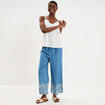 Pantalon avec broderie taille haute denim double stone femme