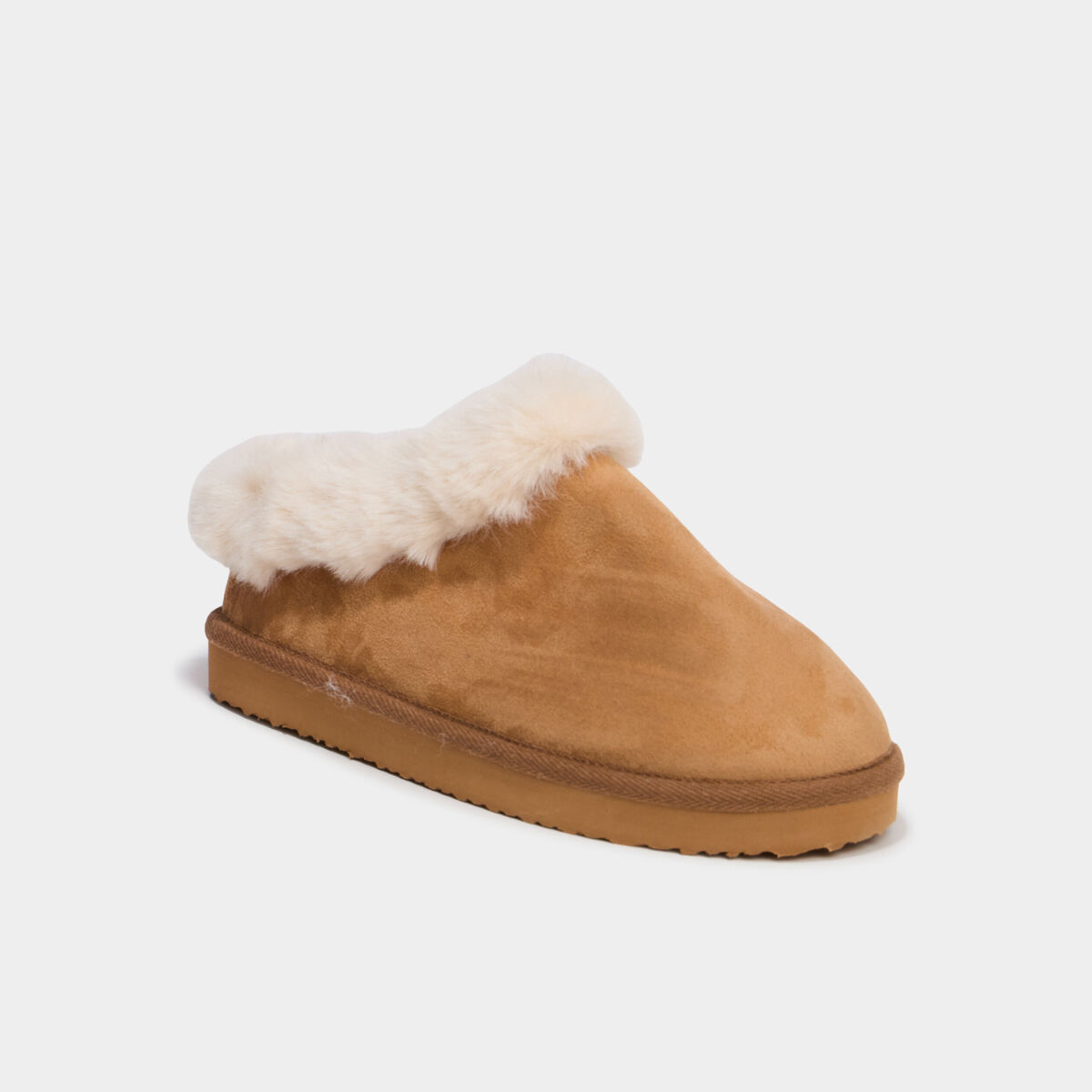 Chaussons mules fausse fourrure camel femme