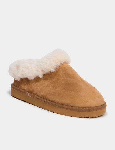 Chaussons mules fausse fourrure camel femme