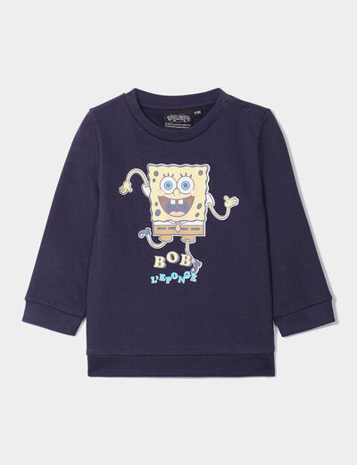Sweat manches longues Bob l'éponge coton bleu marine bébé garçon