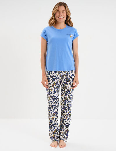 Ensemble pyjama col rond 2 pièces fluide blanc femme