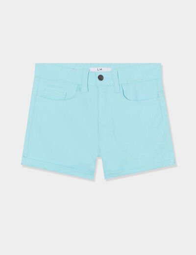 Short ajusté en twill bleu turquoise fille