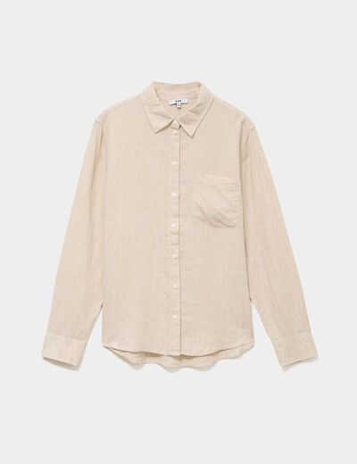 Chemise lin m&eacute;lang&eacute; manches longues beige femme