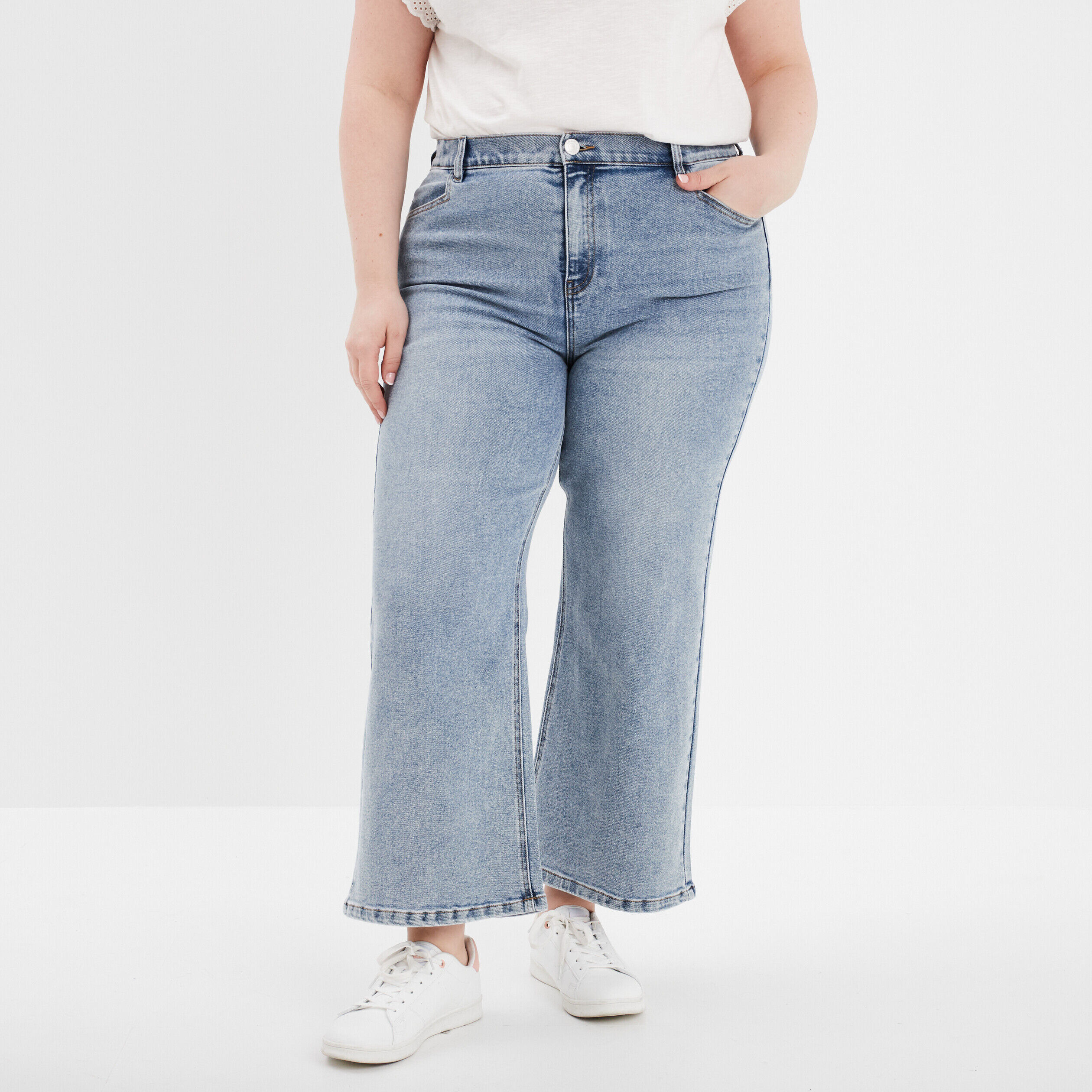 Jeans wide leg 7/8ème taille haute denim double stone femme grande taille MODAVISTA