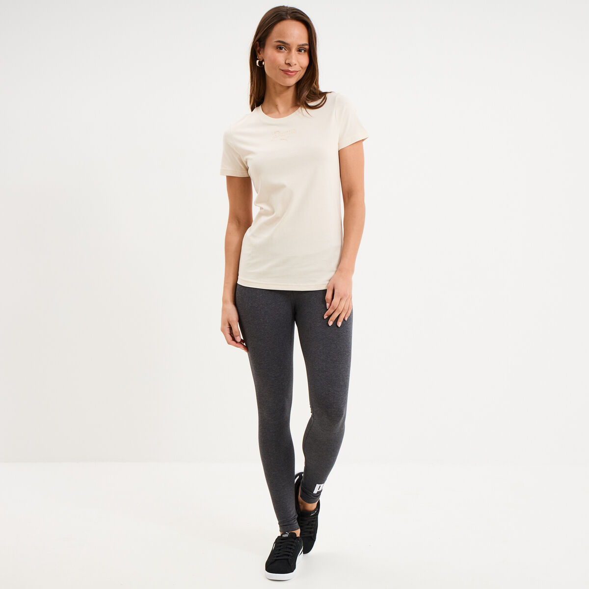 T-shirt manches courtes coton Puma ivoire femme