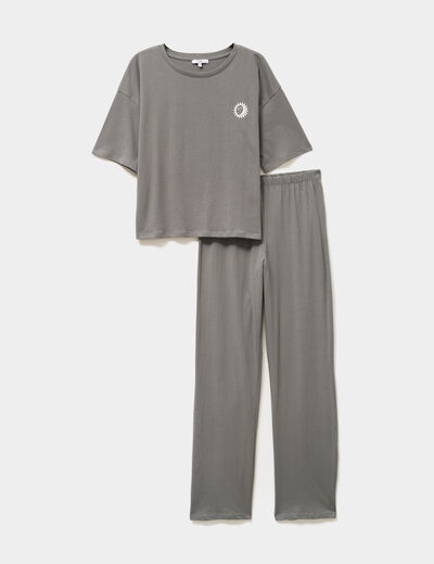 Ensemble pyjama pantalon et t-shirt vert kaki femme