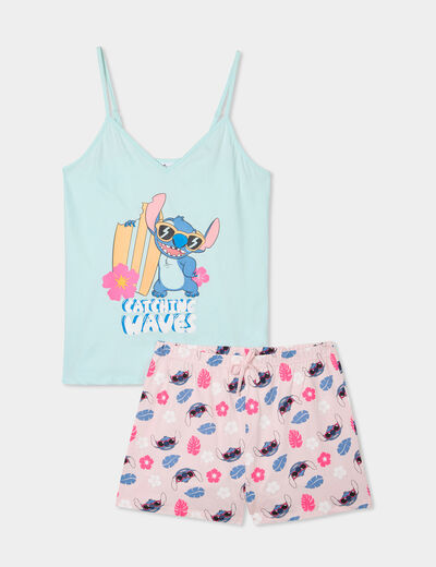 Ensemble pyjama short débardeur Stitch bleu turquoise femme