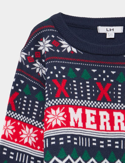 Pull de No&euml;l col rond bleu marine gar&ccedil;on