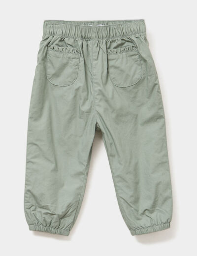 Pantalon ballon poches plaquées vert kaki bébé fille
