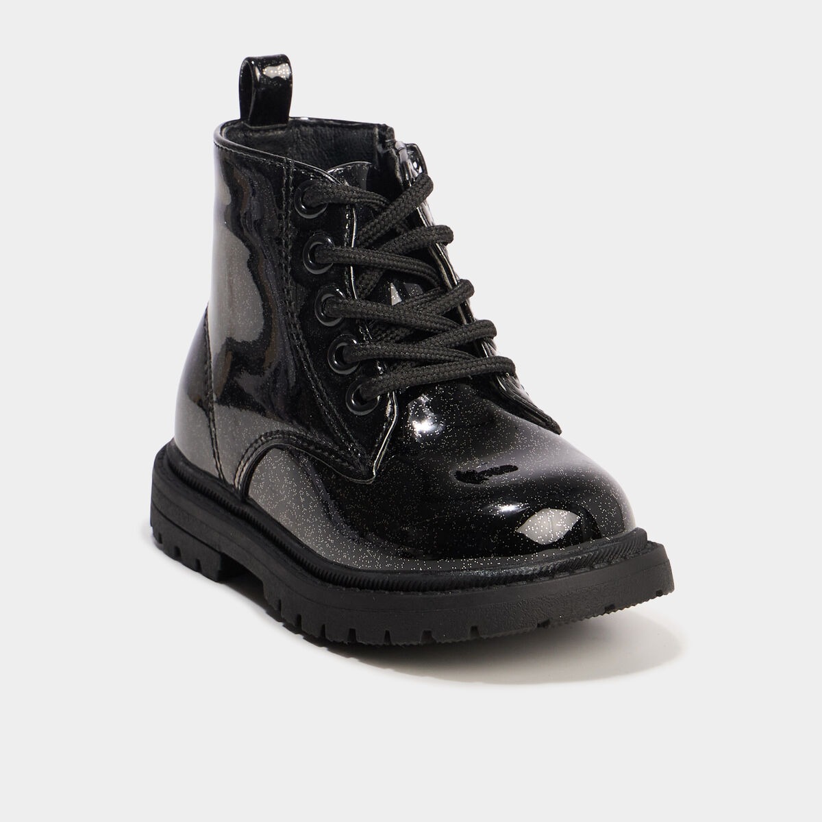 Boots crantées vernies à paillettes noir bébé fille