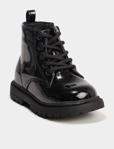 Boots crantées vernies à paillettes noir bébé fille