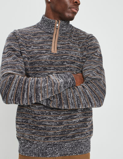 Pull avec col montant gris foncé homme