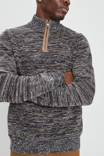 Pull avec col montant gris foncé homme