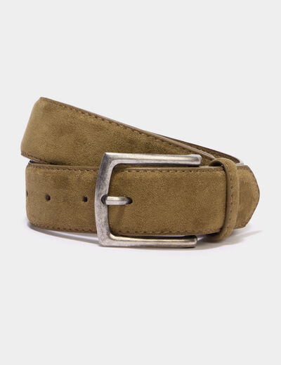 Ceinture effet su&eacute;dine boucle rectangle vert kaki homme