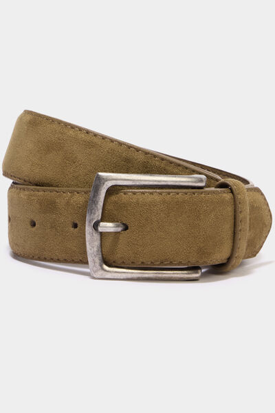 Ceinture effet su&eacute;dine boucle rectangle vert kaki homme