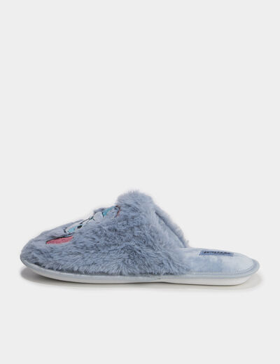Chaussons mules fausse fourrure Stitch bleu femme