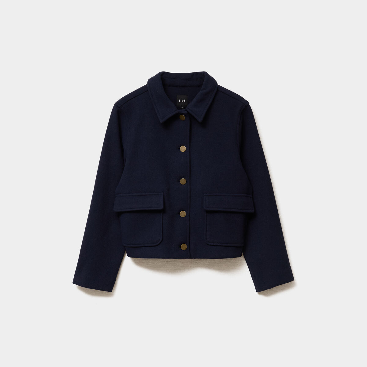 Blouson boutonn&eacute; 2 poches bleu fonc&eacute; femme